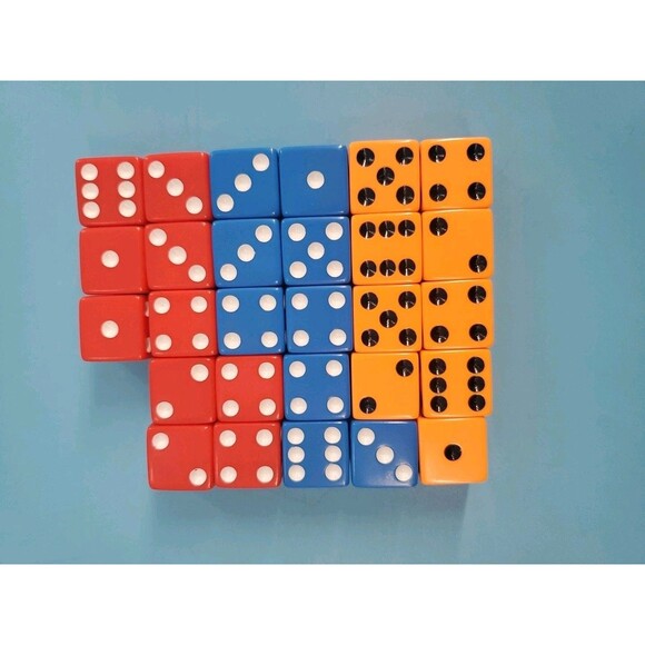 Replacement Dice 28 Red Blue And Orage White Dots 6 Sided Board Games - Picture 5 of 6